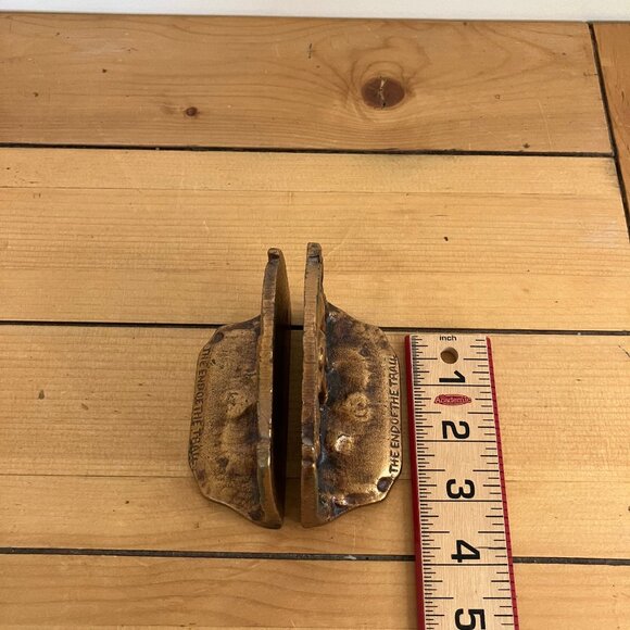 End of the Trail Embossed Cast Iron Bookends Set Vintage Gold-Tone Western Horse - Picture 5 of 7